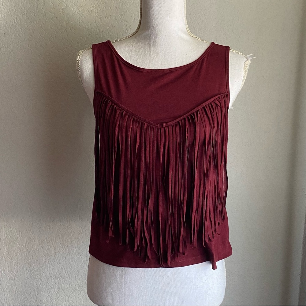 Socialite Burgundy Fringe Tank Top